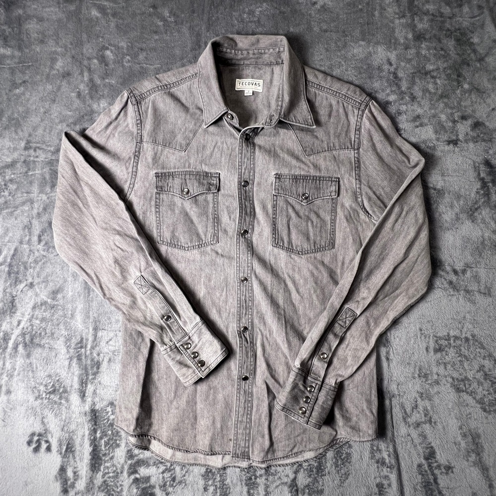 Tecovas Mens Gray Cotton Pearl Snap Western Shirt TECMFA21W21 Small